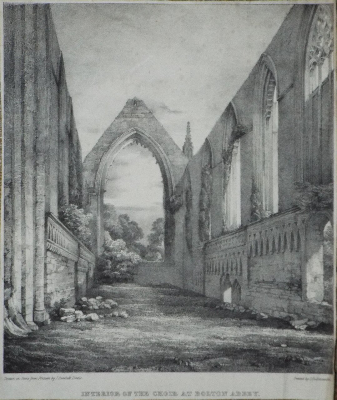 Lithograph - Interior of the Choir of Bolton Abbey. - Davis